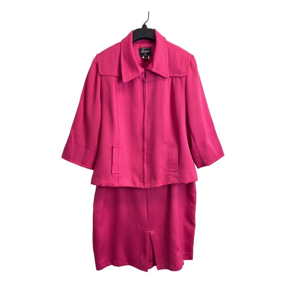 Sweet Suit Pink 2 Pc Skirt Set Jacket Zip Front 3/4 Sleeve Size 16 Lightweight